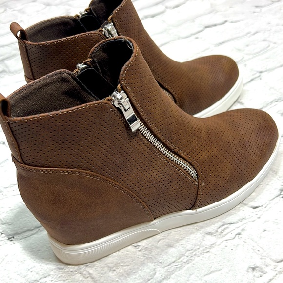 Journee Collection Penelope Wedge Sneakers - Brown - Picture 6 of 16